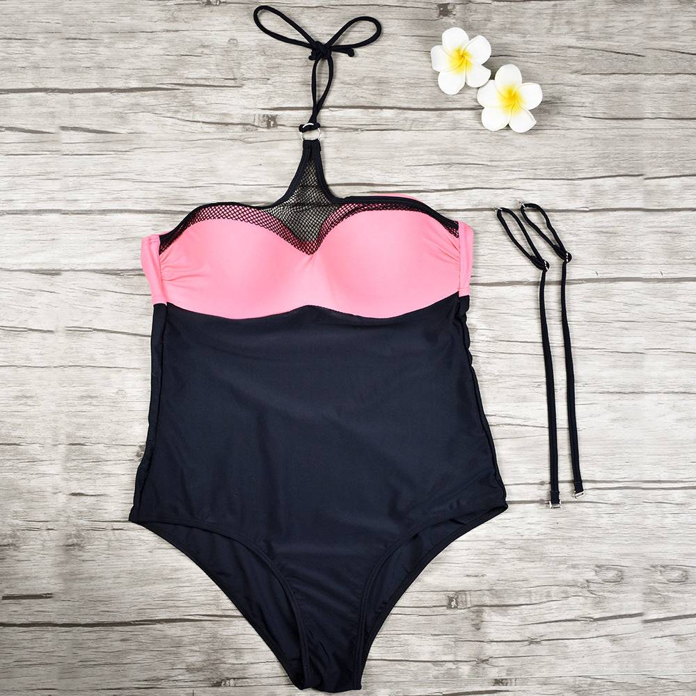 Цял бански ''Dark Pink Dash'' в черно с оформящи чашки.